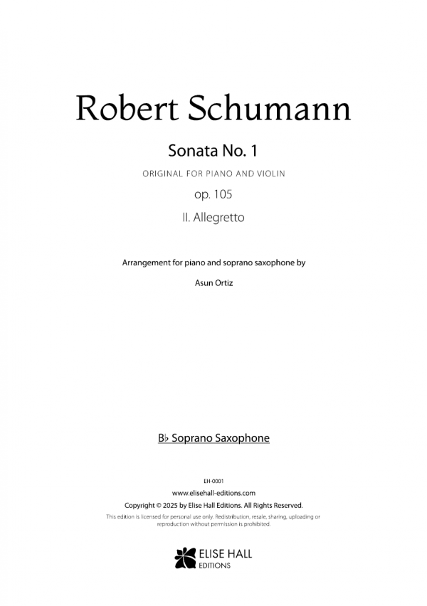 portada saxo Sonata nº1 para piano y violín op. 105, II. Allegretto (arr. saxofón soprano)