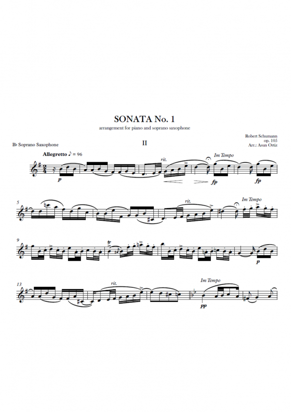soprano demo Sonata nº1 para piano y violín op. 105, II. Allegretto (arr. saxofón soprano)