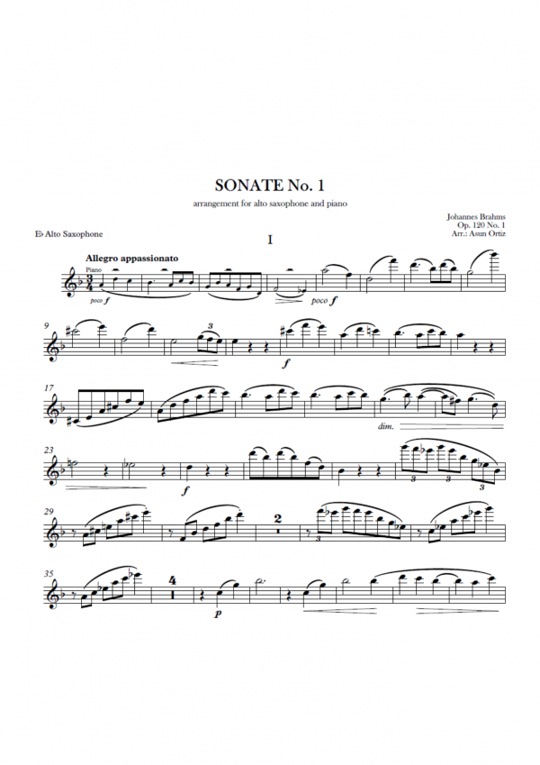 Sonata nº1 para clarinete (o viola) y piano op. 120, I. Allegro appassionato (arr. saxofón alto)