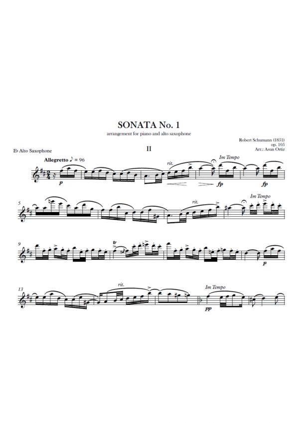 Sonata nº1 para piano y violín op. 105, II. Allegretto (arr. saxofón alto)