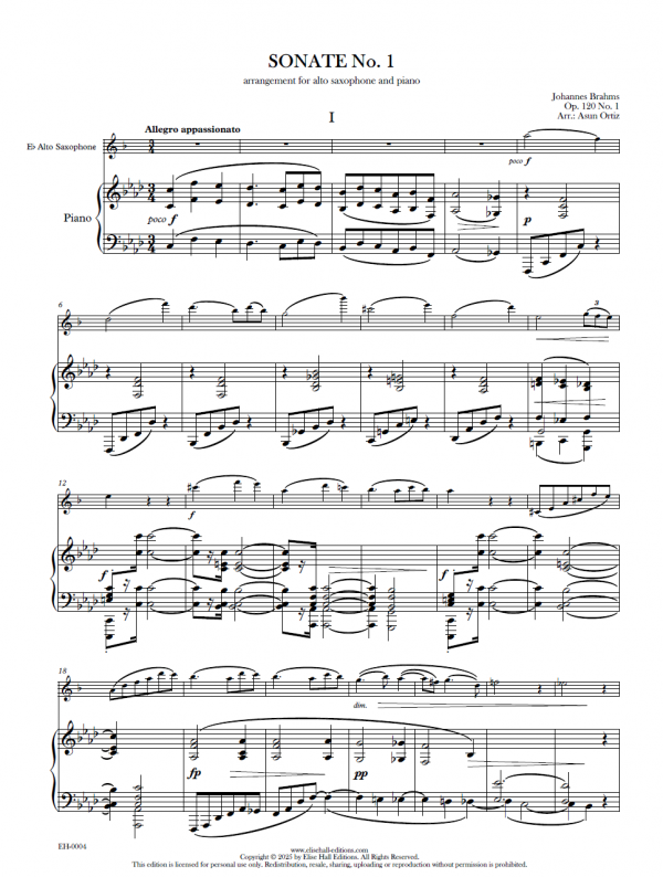 Sonata nº1 para clarinete (o viola) y piano op. 120, I. Allegro appassionato (arr. saxofón alto)