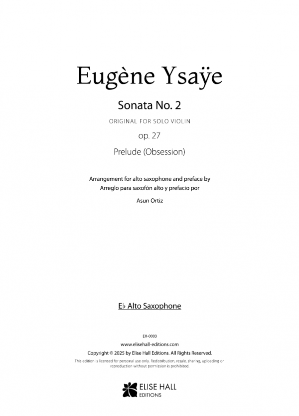 Sonata nº2 para violín solo op. 27, Preludio «Obsession» (arr. saxofón alto)