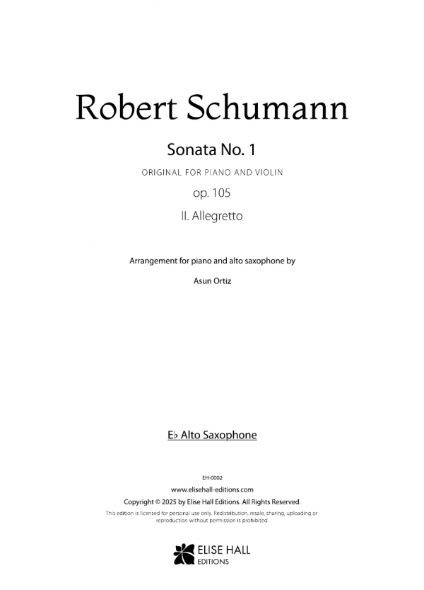 Sonata nº1 para piano y violín op. 105, II. Allegretto (arr. saxofón alto)