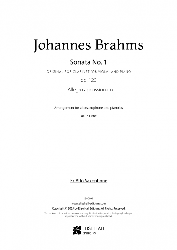 Sonata nº1 para clarinete (o viola) y piano op. 120, I. Allegro appassionato (arr. saxofón alto)