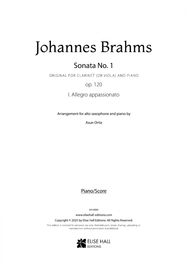 Sonata nº1 para clarinete (o viola) y piano op. 120, I. Allegro appassionato (arr. saxofón alto)