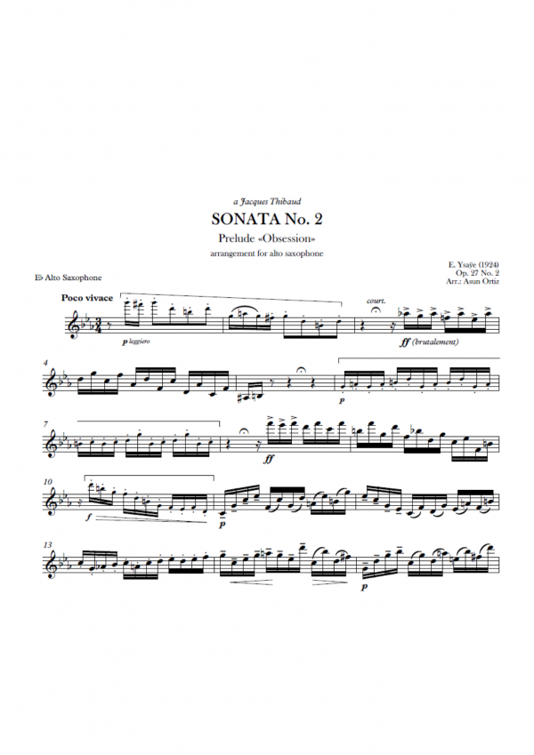 Sonata nº2 para violín solo op. 27, Preludio «Obsession» (arr. saxofón alto)