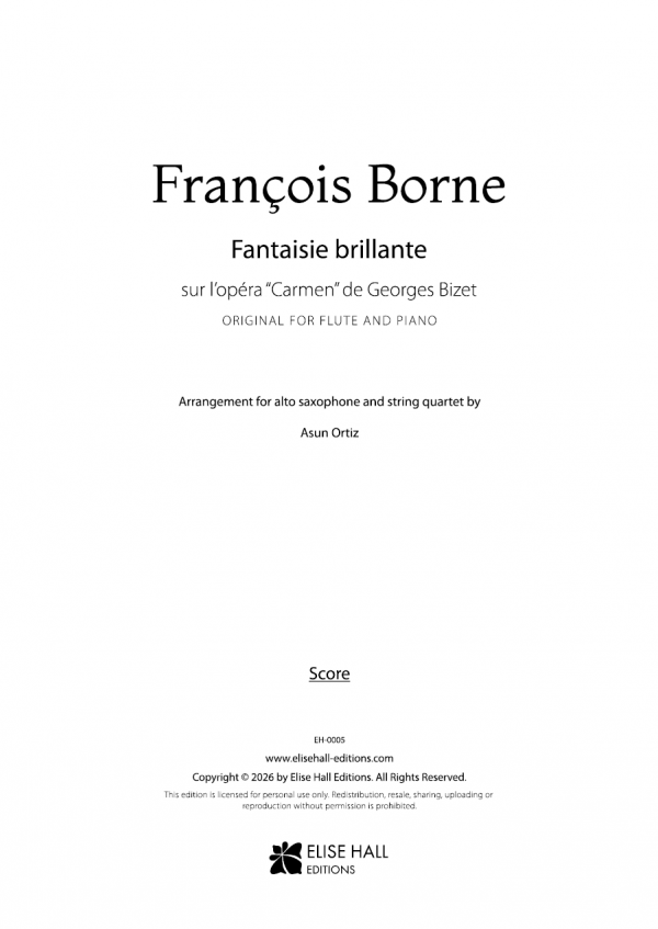 portada score Fantaisie brillante (arr. saxofón alto y cuarteto de cuerda)