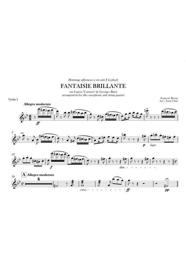 violin 1 borne Fantaisie brillante (arr. saxofón alto y cuarteto de cuerda)