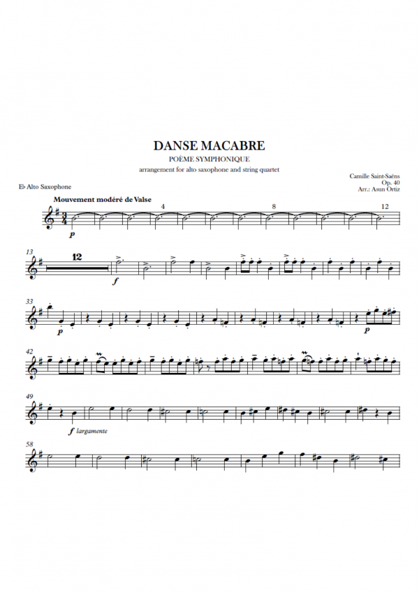 demo saxo Danse macabre (arr. saxofón alto y cuarteto de cuerda)