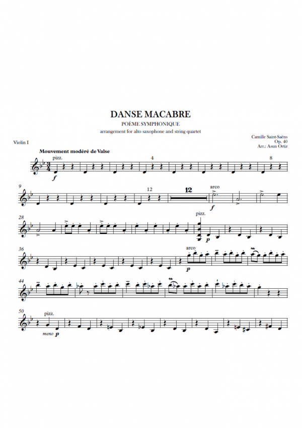 demo violin Danse macabre (arr. saxofón alto y cuarteto de cuerda)