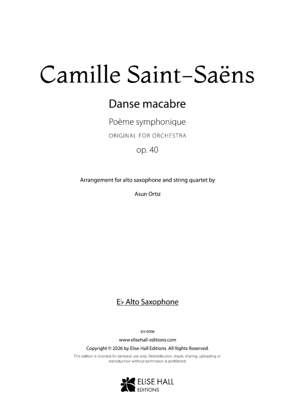 portada saxo Danse macabre (arr. saxofón alto y cuarteto de cuerda)
