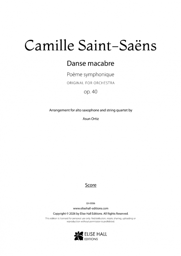 portada score Danse macabre (arr. saxofón alto y cuarteto de cuerda)