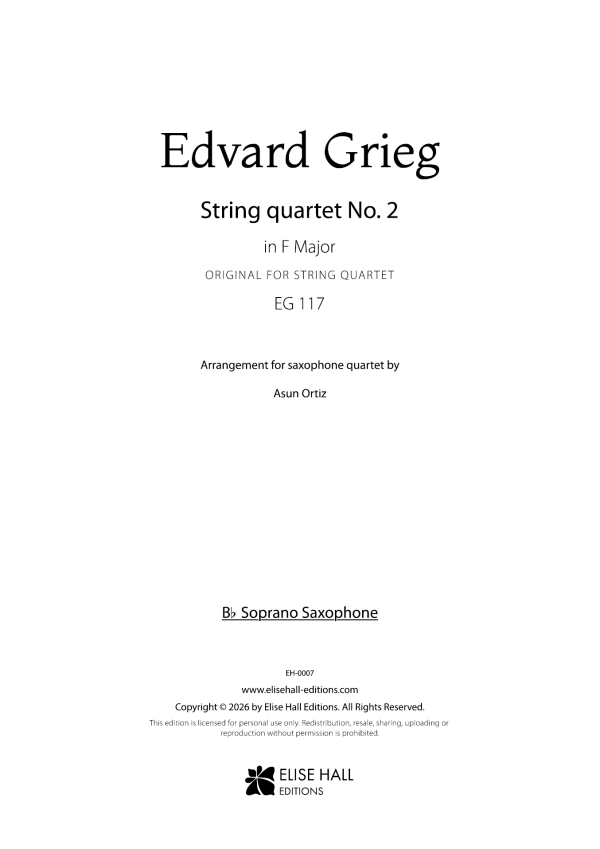 portada sop Cuarteto de cuerda n.º 2 en Fa Mayor, EG 117 (arr. cuarteto de saxofones)