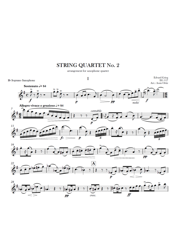 sop Cuarteto de cuerda n.º 2 en Fa Mayor, EG 117 (arr. cuarteto de saxofones)